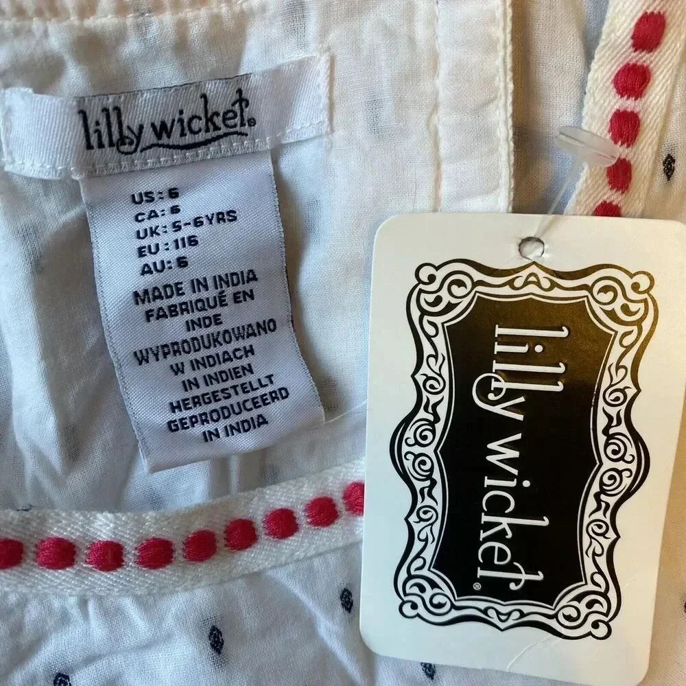 New Lilly Wicket girls dress sleeveless open back size 6 White Polka Dot Pocket